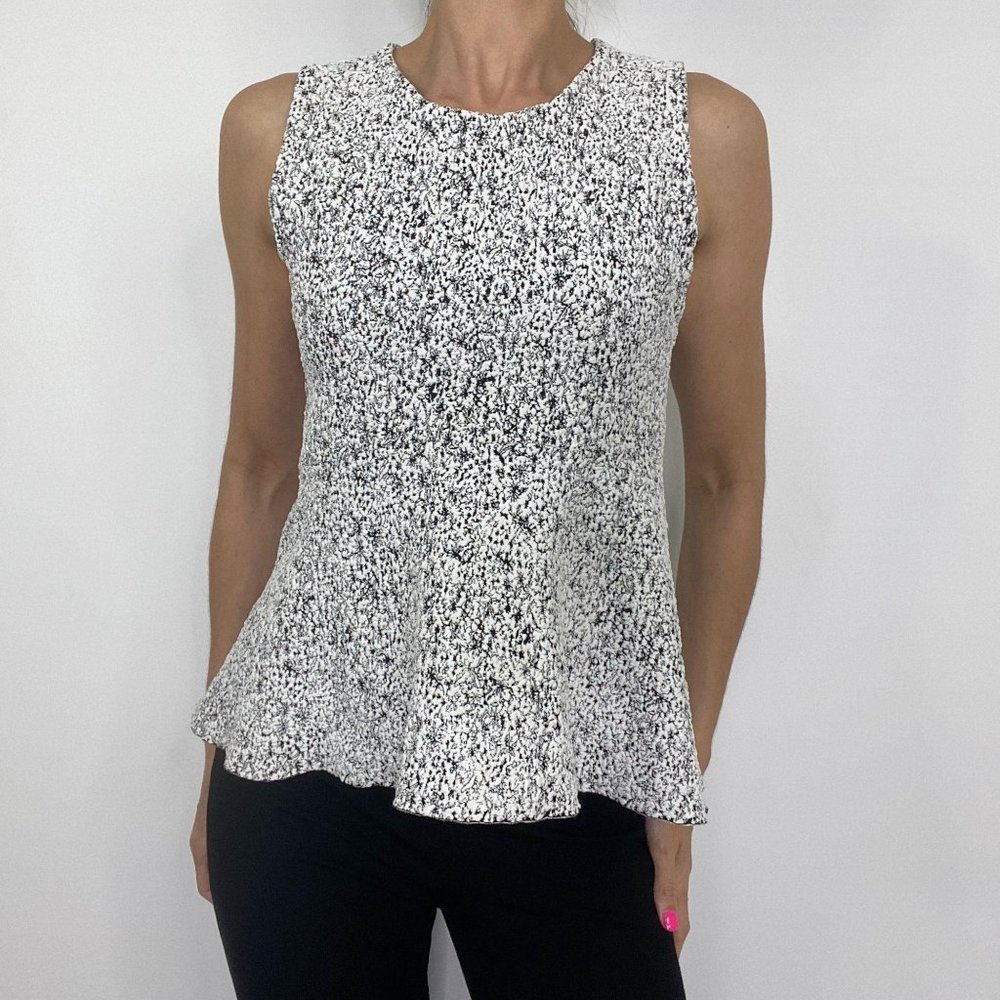 Theory Colisha Black White Texture Knit Peplum Top